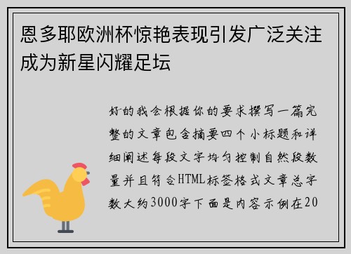 恩多耶欧洲杯惊艳表现引发广泛关注成为新星闪耀足坛